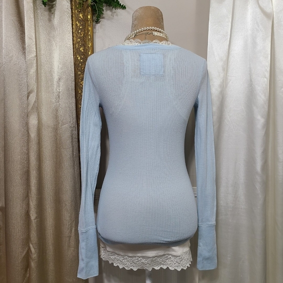 ♡ Y2K ♡ Abercrombie & Fitch Baby Blue Button Down Henley Babydoll Top - Picture 6 of 12